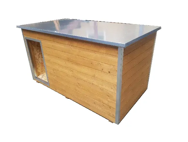 Psí bouda XL – zateplená dřevěná bouda pro psa, oplechovaná, 150×80×80 cm