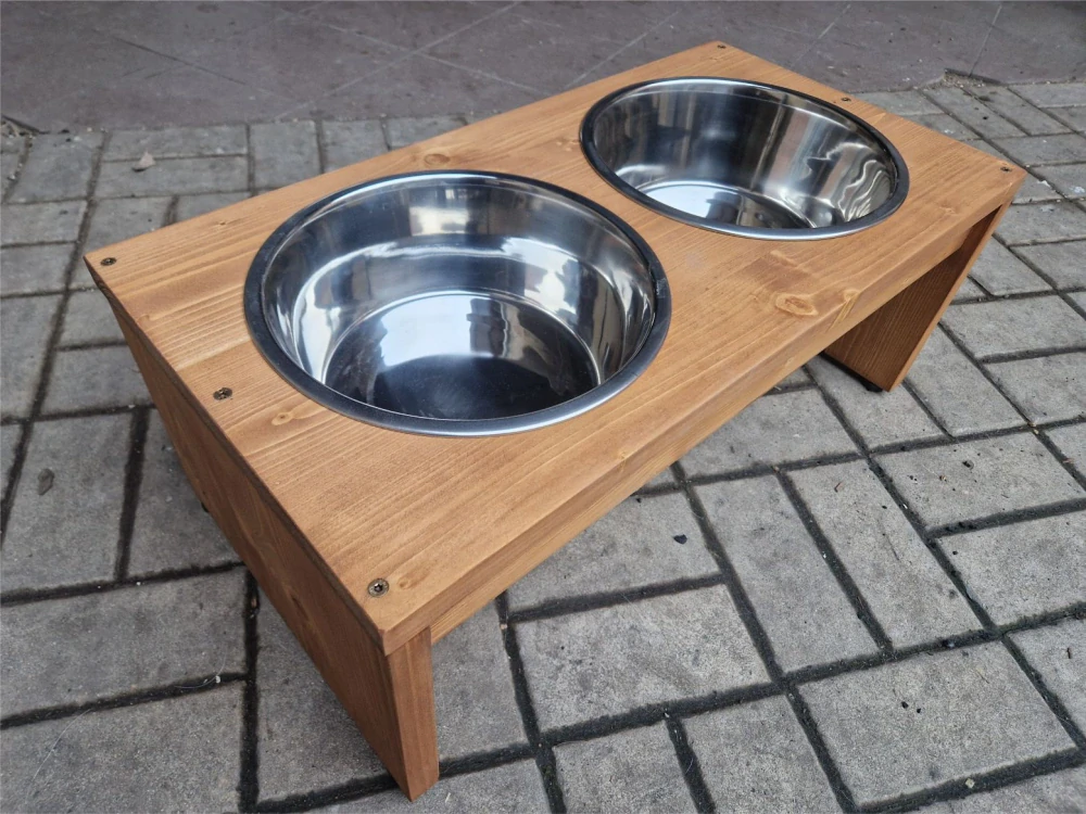 Vyvýšené misky pro psa 2×4 l – dřevěný stojan